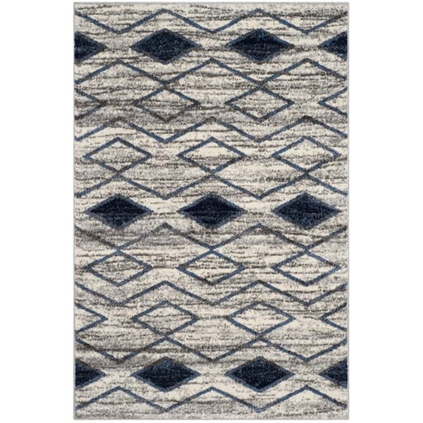Flowers First 4 x 6 ft. Tunisia Power Loomed Area Rug, Light Grey & Blue - Small Rectangle FL1860168 - main